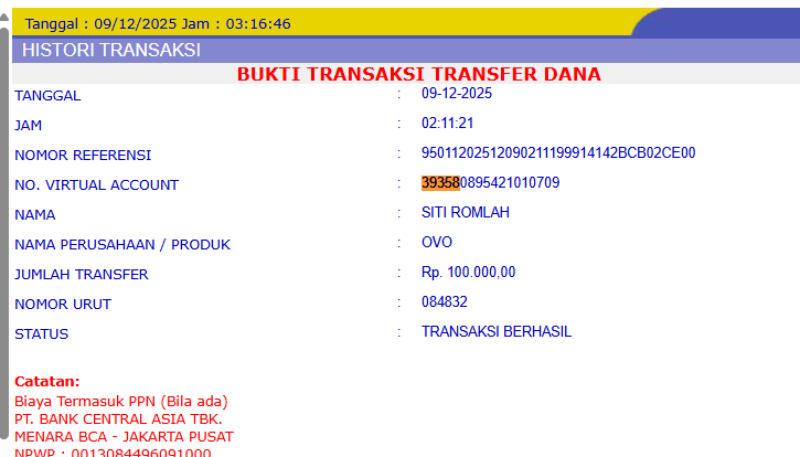Bukti Transfer OVO